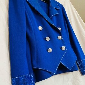 St. John Evening Collection Cobalt Blue Blazer with Shimmering Silver Buttons